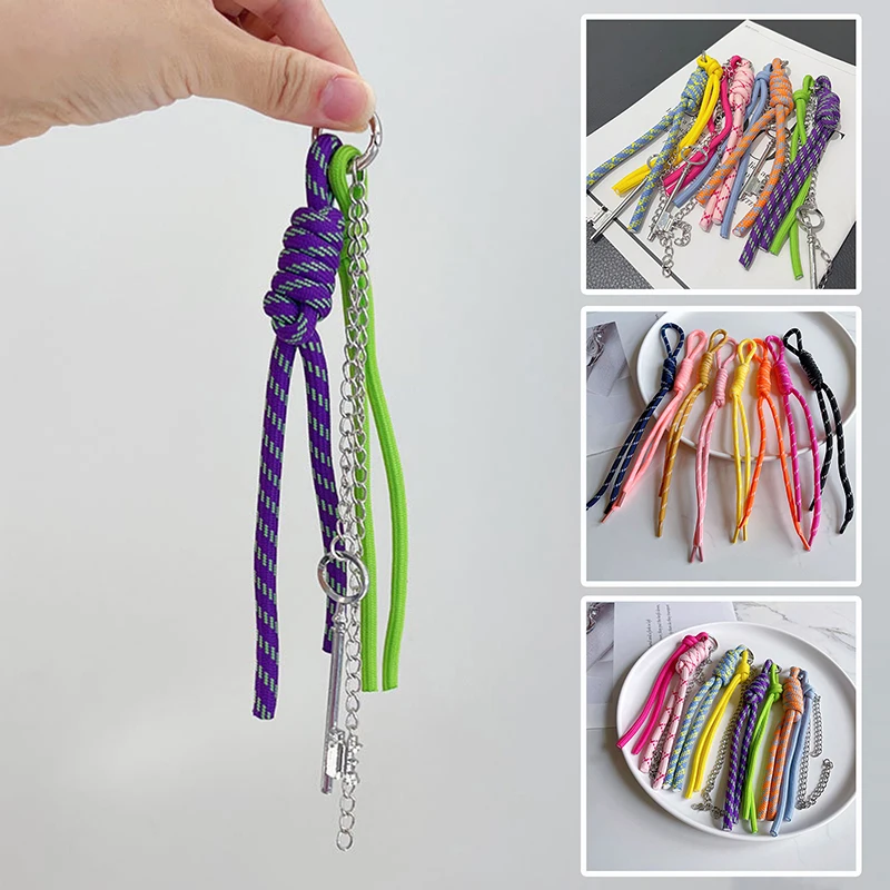 1pcs Creative Colorful Braided Lanyard Keychain Anti-Lost Knotted Nylon Rope For Car Backpack Pendant Accessories Gift Keyring