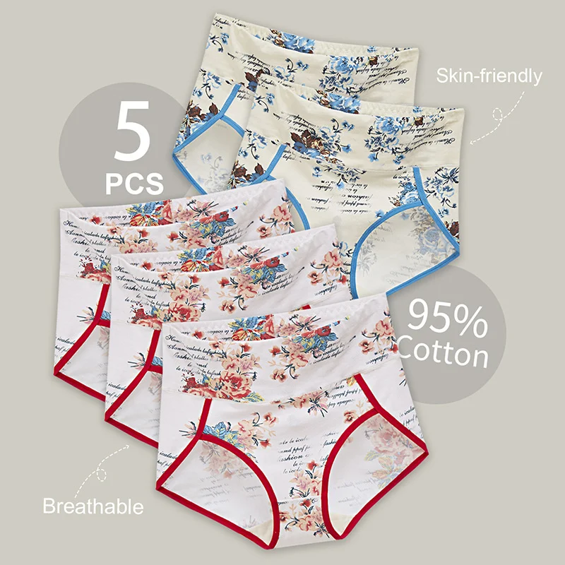 Хлопковое нижнее белье с высокой талией для женщин — трусы с принтом в европейском стиле — подтяжка ягодиц и контроль живота