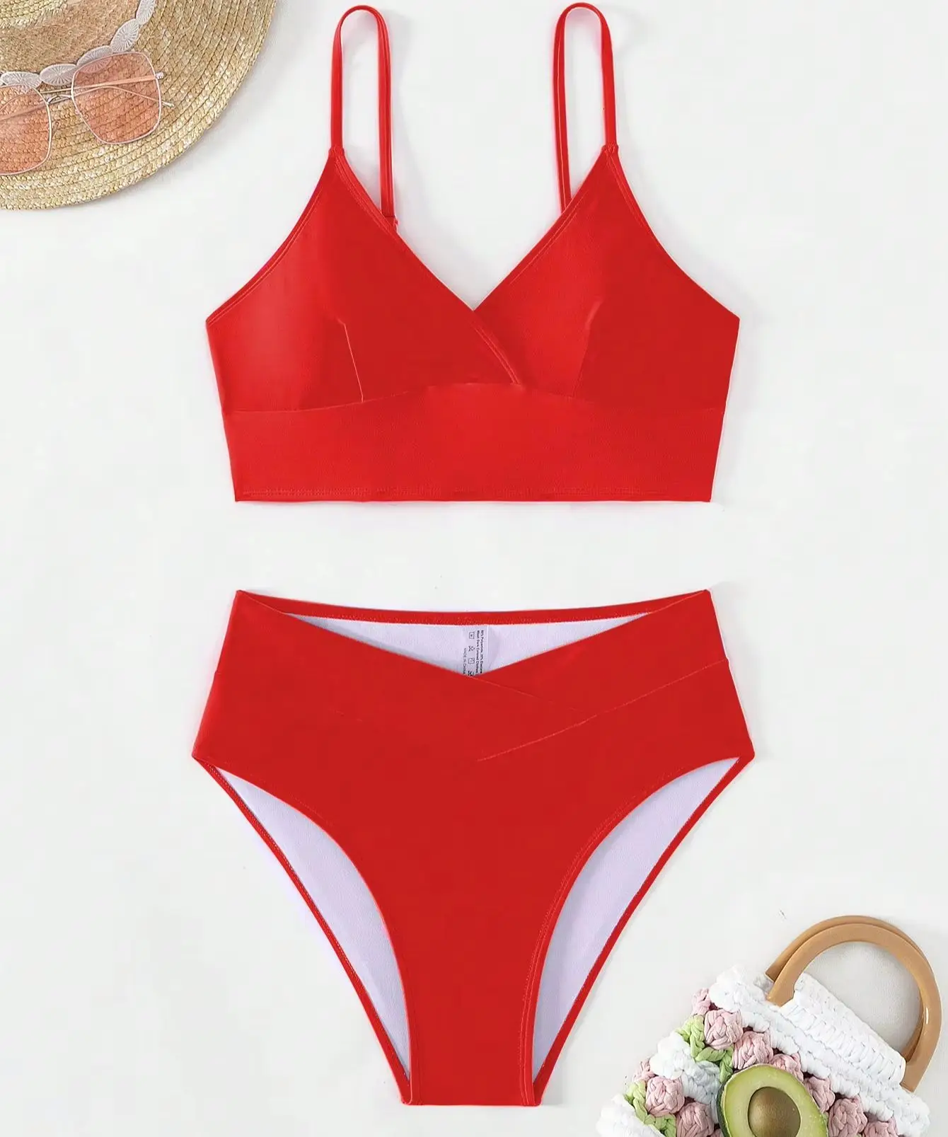 Sexy Cross  Bikini Set Deep V-neck Plain Swimming Suit  Fashion Cross High Waist Pants Sexy Bikini Suit