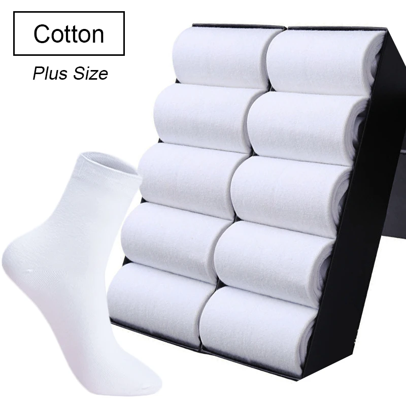 

MOJITO,10 Pairs /Lot Plus Size White Men Crew Socks 100% Cotton Autumn Classic Business Casual Women Short Socks Size 48