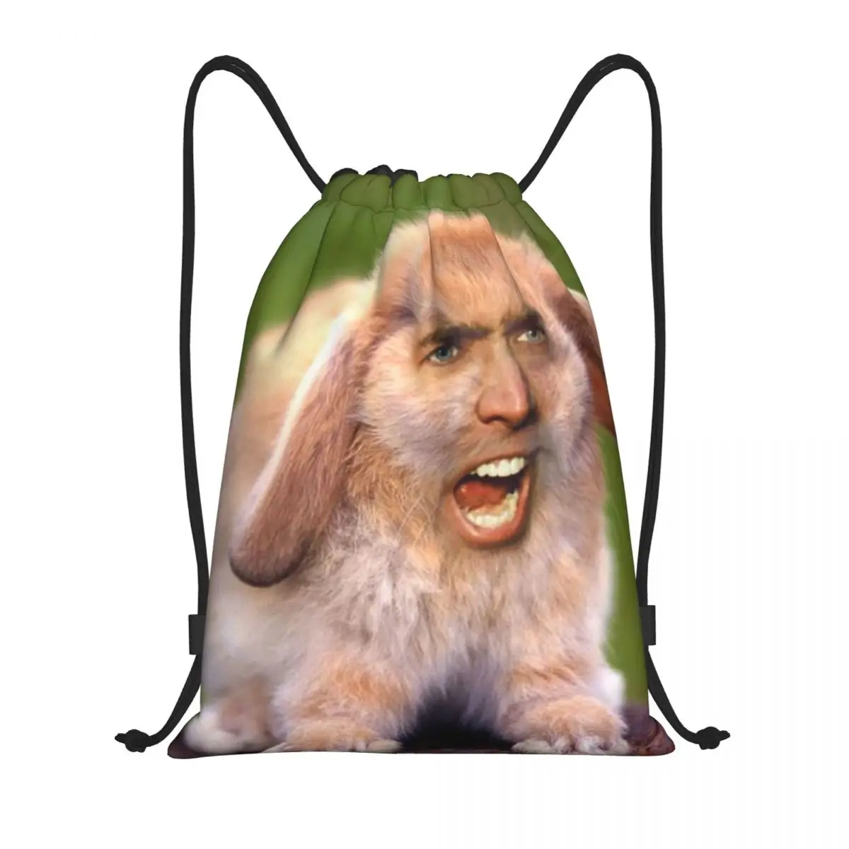 Custom Nicolas Cage Rabbit Drawstring Backpack Bags Men Women Lightweight Funny Meme Gym Sports Sackpack Sacks for Shopping