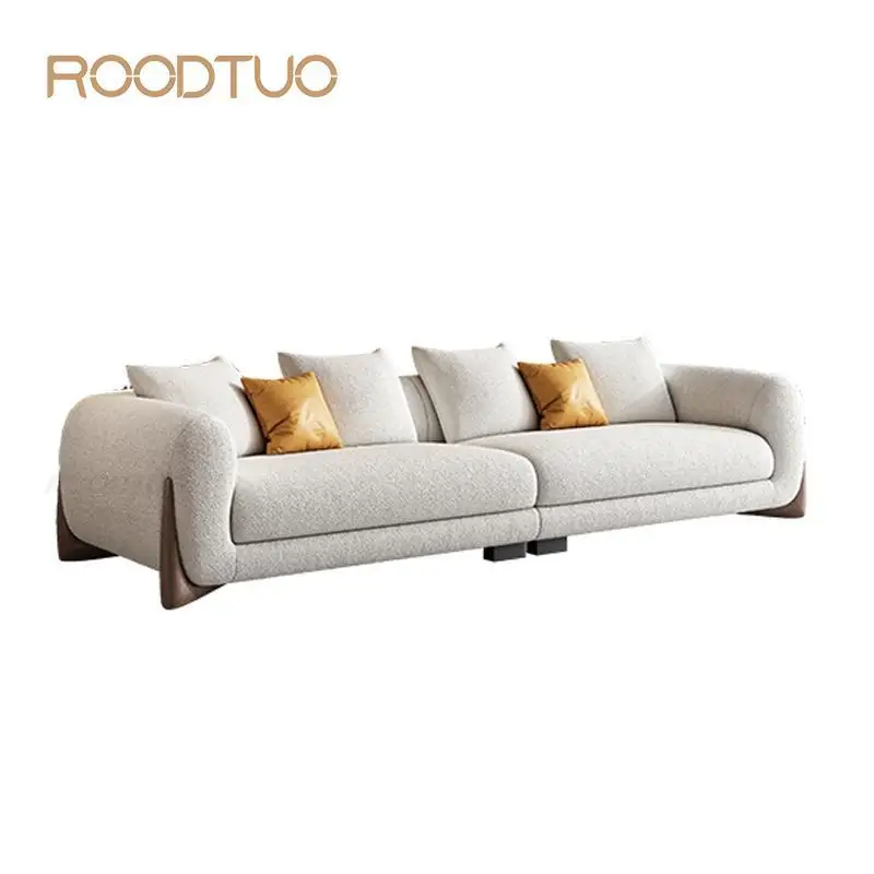 Italian Fabric Couch Home Furniture Minimalist Living Room Furniture Modern Latex Solid Wood Lamb Velvet Sofa Combination