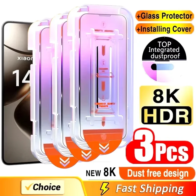 

3pcs Dust Free Install 8K HD Screen Protector For Poco X6 X5 X4 X3 Pro M6 M5S M4 M3 M2 F6 F5 F3 C65 5G Protective Tempered Glass