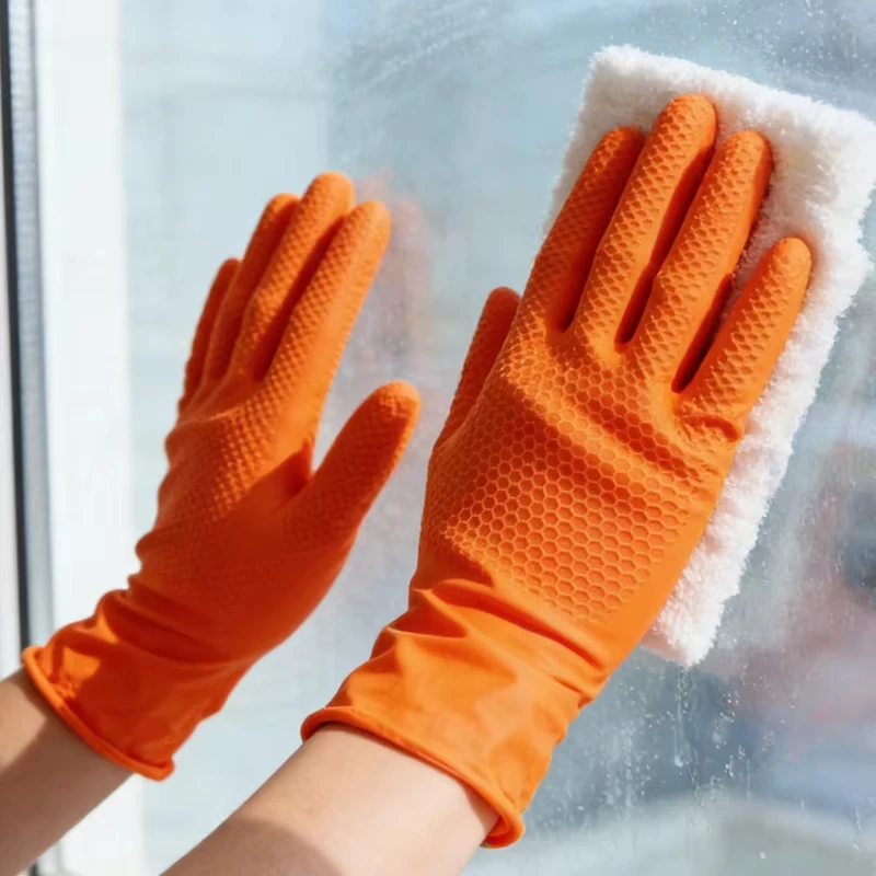 100pcs Extra Thick Mechanic Gloves Disposable Antislip Safety Work Gloves with Textured Orange Nitrile Grip for Home Garden