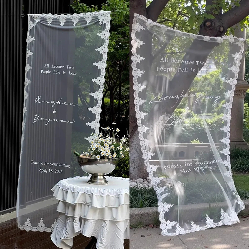 Romantic Wedding Guests Welcome Sign Elegant Lace Edge Hanging Welcome Backgrond For Outdoor Wedding Birthday Party Custom Made image 5