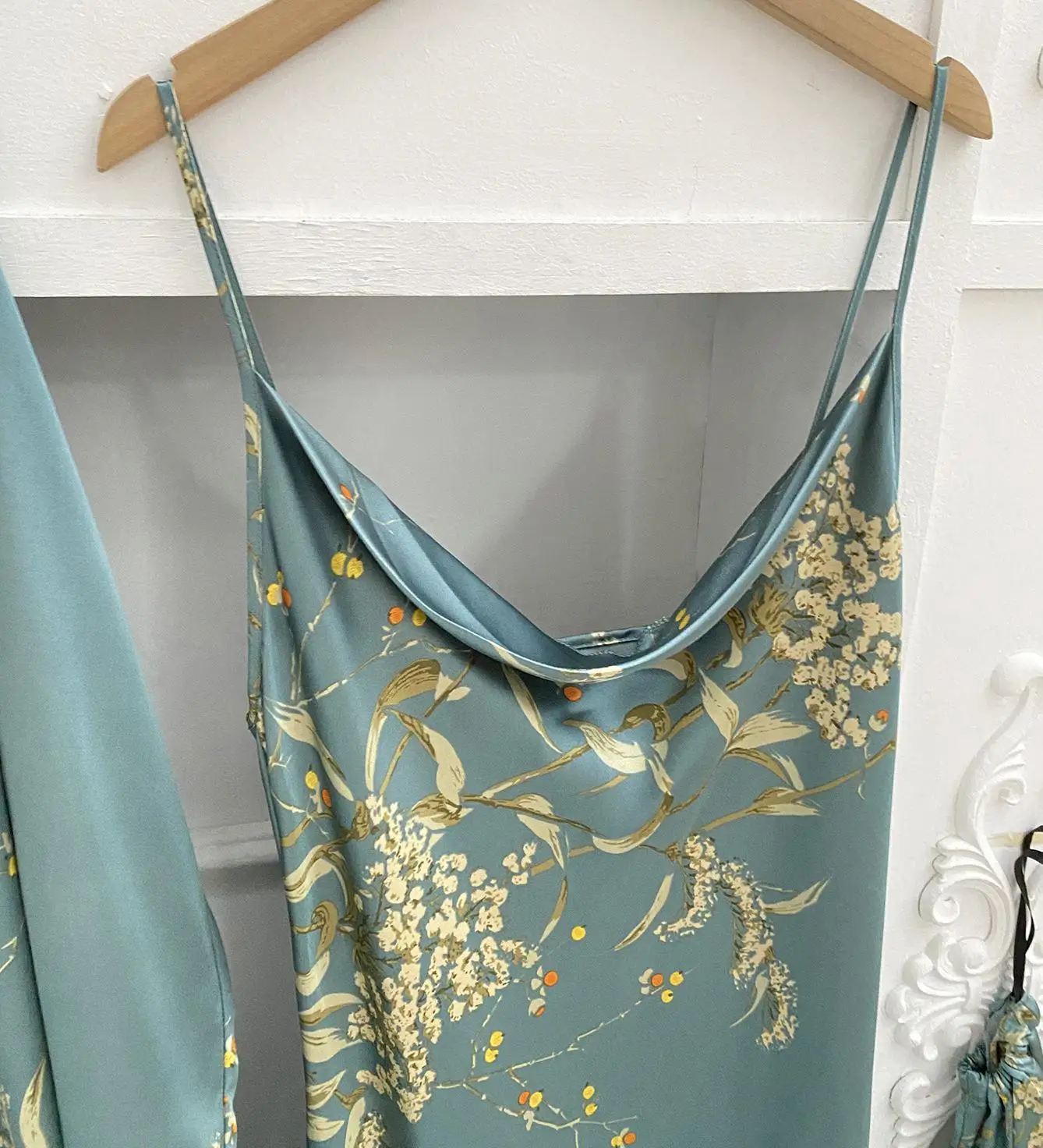 Bata de dormir con estampado de 2 piezas para mujer, Kimono nupcial, bata de baño, lencería de satén con cuello en V, Camisón con tirantes