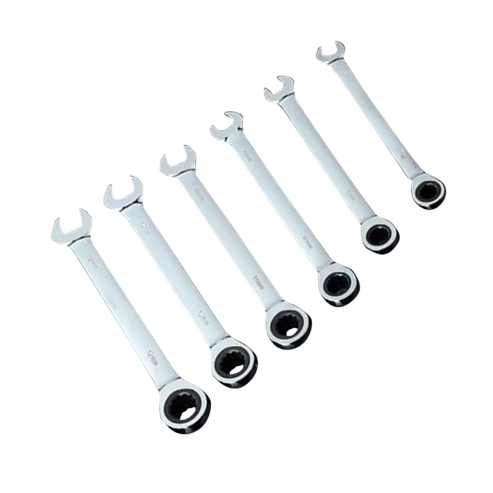 

6pcs Dual Head Ratchet Wrench Spanner Mixed Sizes 6Mm-11Mm Durable Steel Offset Ring Tool For Home Factory Repair Travel Use