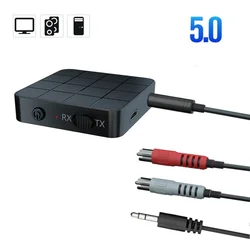 Bluetooth 5.0 Audio Receiver Transmitter 3.5mm AUX Jack RCA USB Dongle Stereo Wireless Adapter with Mic For Car TV PC Headphone