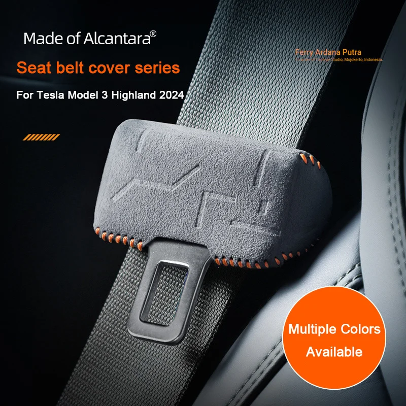 

Alcantara For Tesla Model 3 Highland 2024，Car Front Rear Row Seat Belt Buckle Cover Suede Sheath B-pillar Crash Auto Accessories