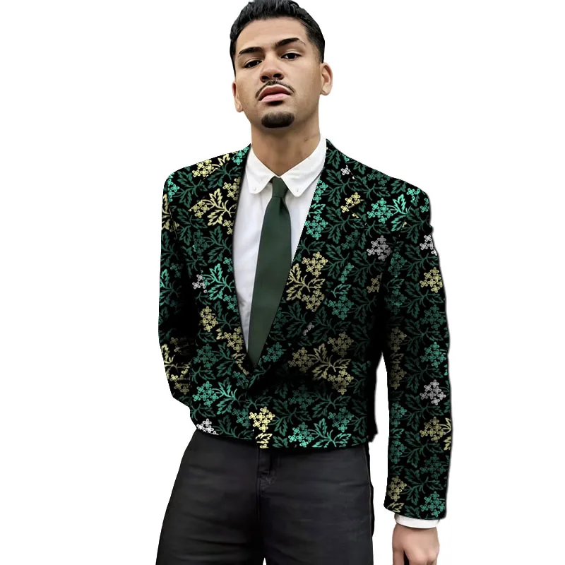 African Couture Men's Mini Blazers Dashiki Print Pattern Short Suit Jacket Vintage Custom Made Wedding Party