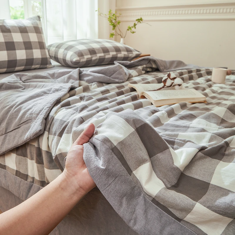 100%Cotton Checkered Printed Summer Duvet Single/Full/Queen Size Quilted Cotton Comforter Quilt for Summer Comfortable 여름이불