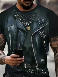 Men's Novelty 3D Printed Fake Jacket T-Shirt Hip Hop Style Short Sleeve Gradient Color Tshirts Tops Mens Crew Neck Tees Shirt