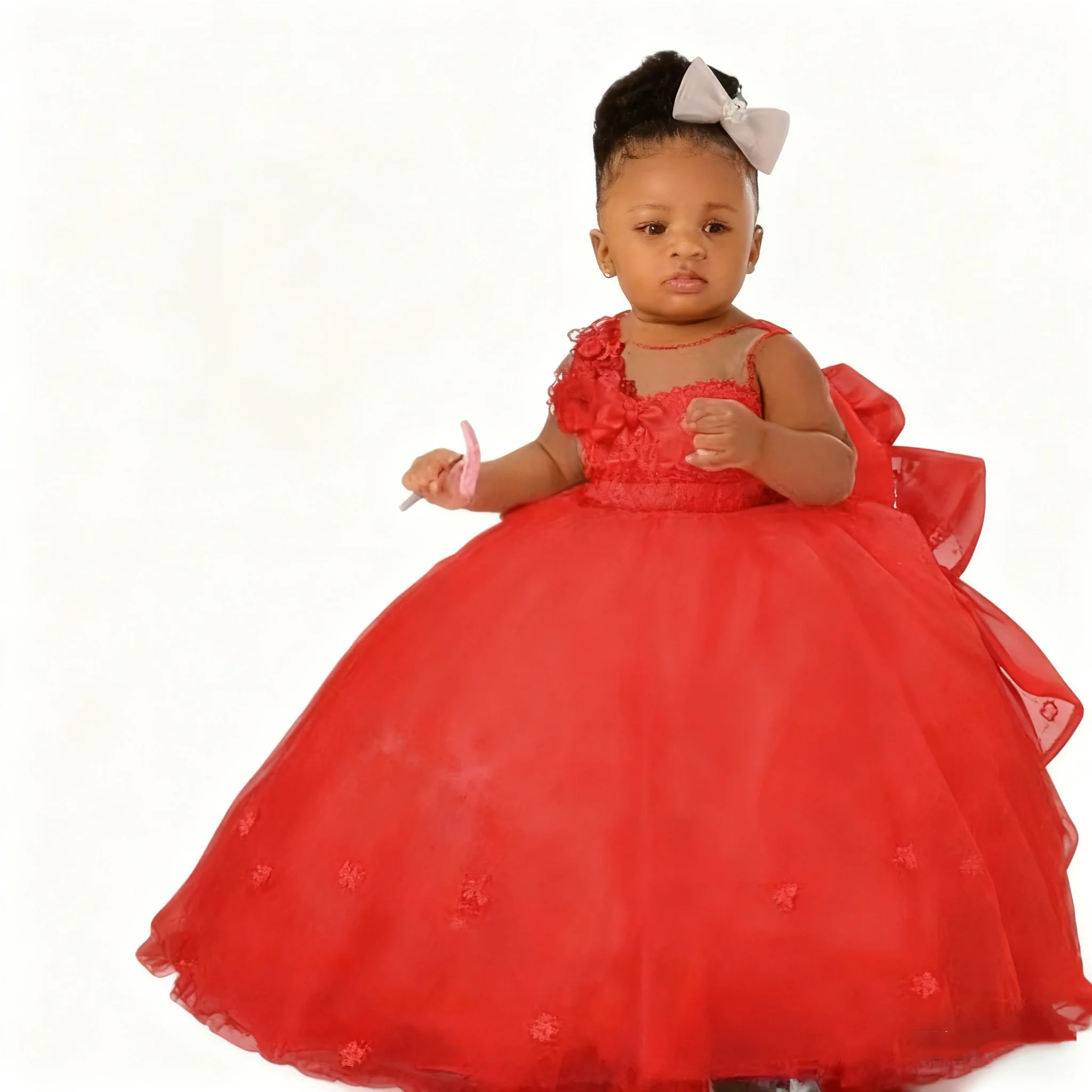 Robe de mariée mignonne pour bébé, motif Floral 3D, sans manches, pour fête d'anniversaire, princesse, robe formelle de première Communion, personnalisable