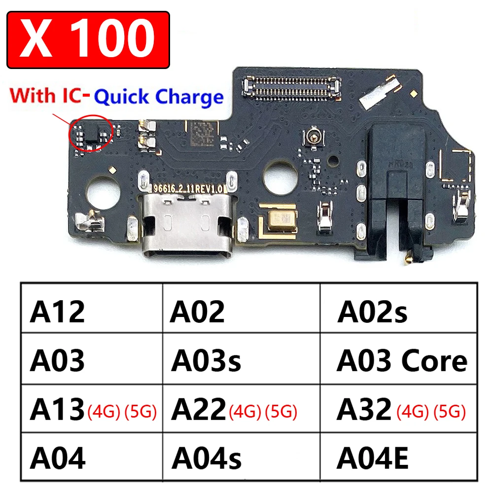 

100Pcs，USB Charger Charging Dock Port Connector Flex Cable For Samsung A02 A12 A02s A03s A03 Core A13 A22 A32 4G 5G A04 A04s