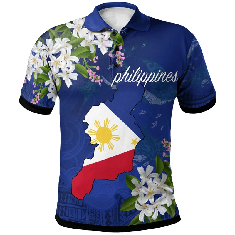 Philippines Flag Map Polo Shirts For Men 3D Printed Button POLO Shirt Casual Loose Short Sleeve Summer Hawaiian Tops Street Tees