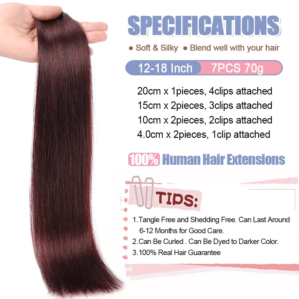 100% Natural Human Hair Invisible Seamless Clip in Hair Extension Human Hair Straight Brazilian Clip In Extensions Human Hair