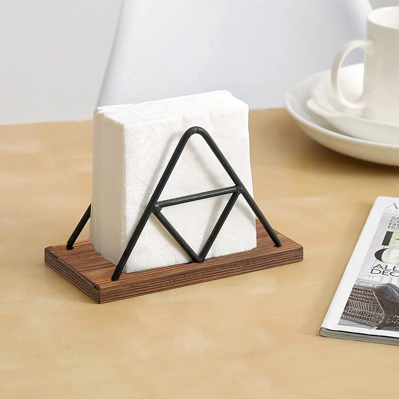 

Triangle Napkin Holder Chic Wood Base Standing Tissue Paper Clip Elegant Standing Napkin Dispenser Holders for Daily Use