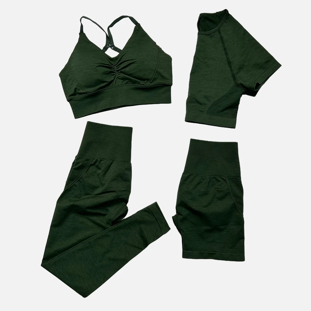 4pcs Sports Suits For Women Crop Top Sports Bra Yoga Shorts Workout GYM Legging Sportswear Clothes Female Outfit Fitness Set