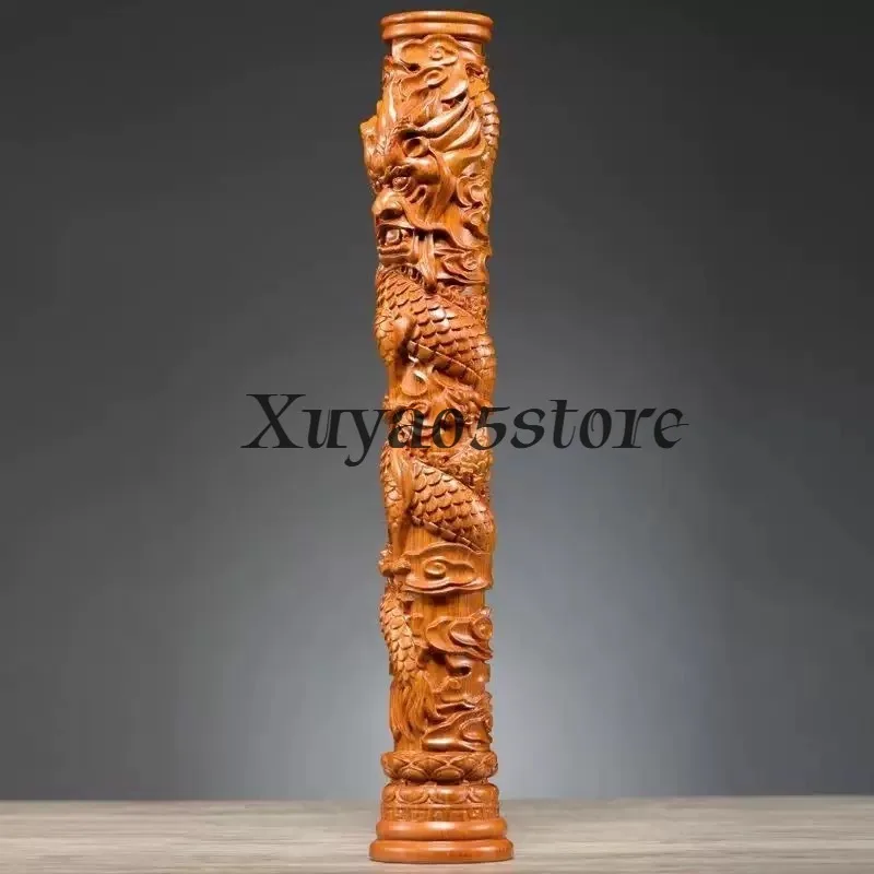 Rosewood Carved Dragon Pillar Statue, Chinese Zodiac Dragon Decor for Home & Wine Cabinet, Solid Wood Craft, Father's Day Gift