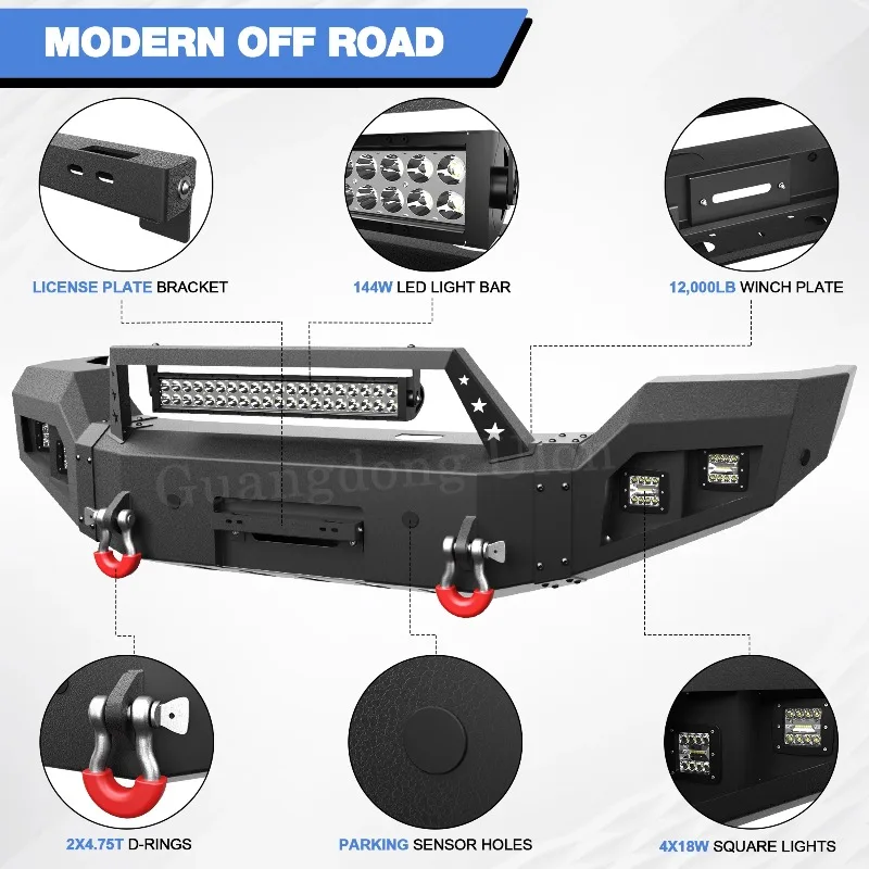 ULON High Quality OEM Front Bumper Compatible with 2015-2019 GMC Sierra 2500/3500 with Winch Plate, LED Light bar and D-Rings