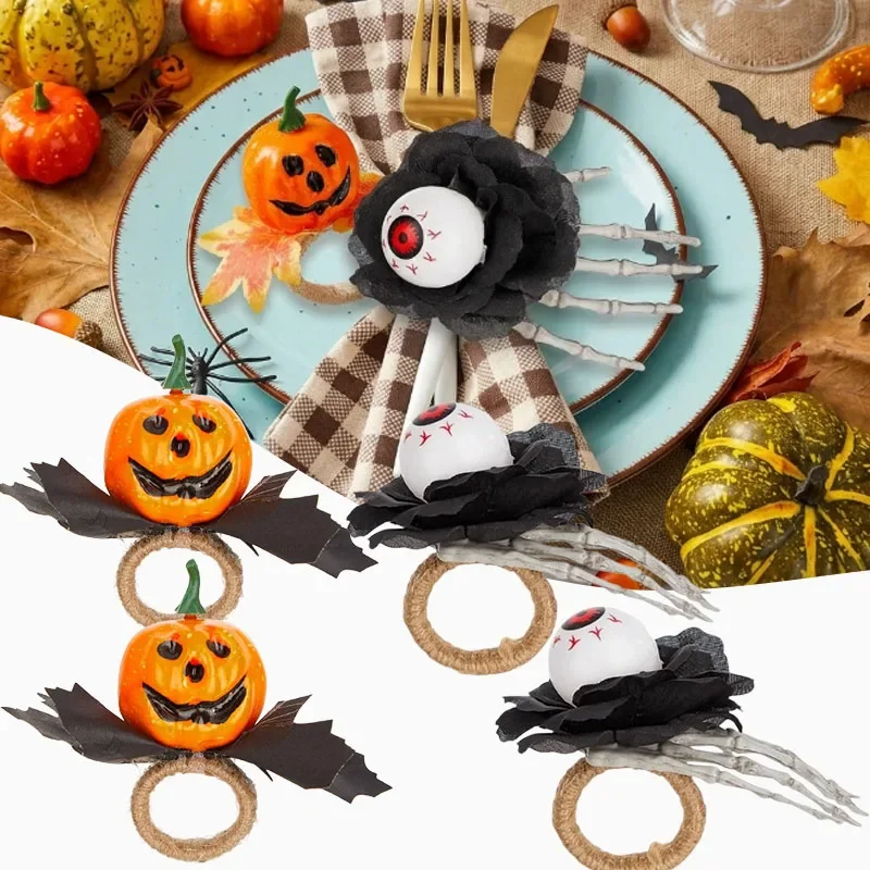 6-12PCS New Halloween Pumpkin Head Napkin Ring Horror Burst Eye Napkin Cuff for Western Hotel Table Setting Decoration Use