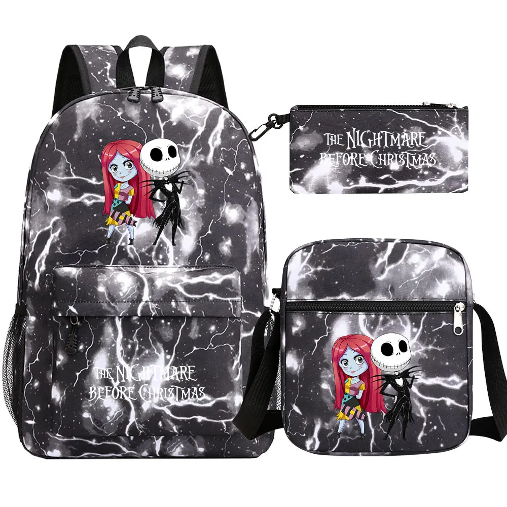 The Nightmare Before Christmas 3Pcs Boy Girl Kids School Book Bags Travel Backpack Shoulder Bag Pen Bag For Men Women