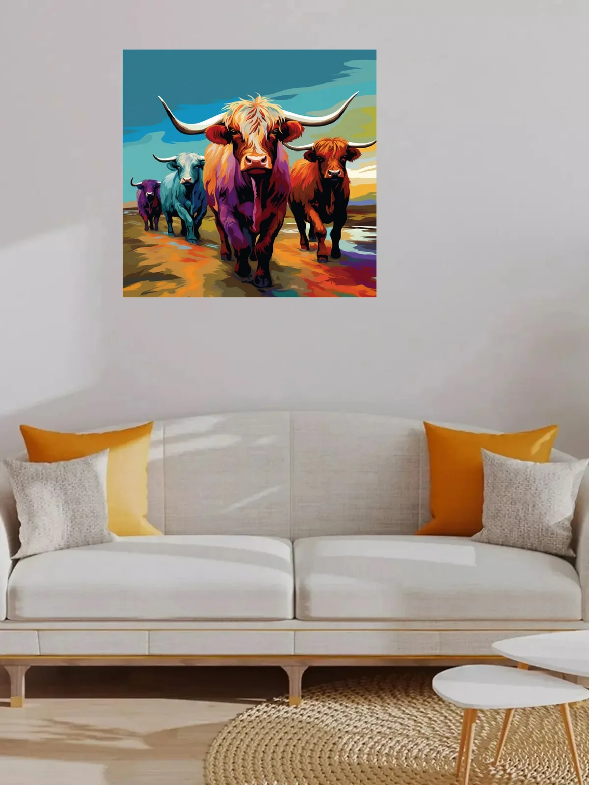 Lot Style Choose Highland Cow Herd Colourful, Art Picture Print Silk Poster, Home Wall Decor