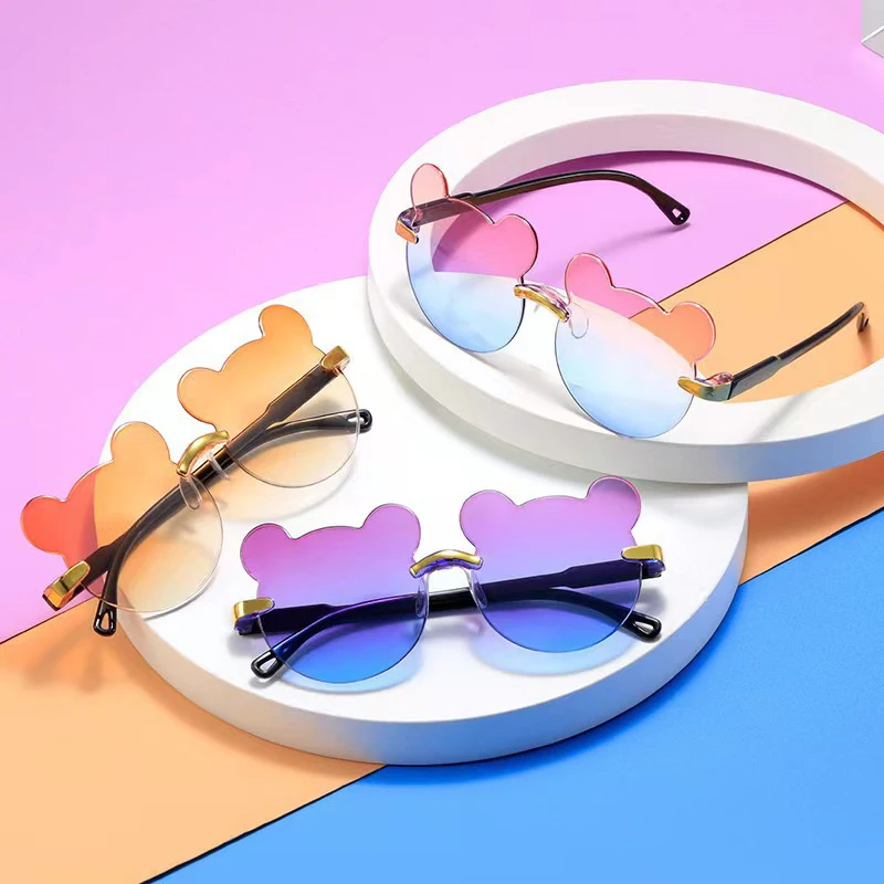 Lunettes de soleil en forme d'ours pour enfants, lunettes de dessin animé pour enfants, sans monture, lunettes d'extérieur anti-reflets pour filles et garçons, UV400