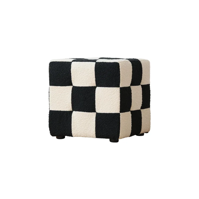 

Retro Internet celebrity ins makeup stool, Nordic living room, dressing, checkerboard, sofa low stool, simple, home