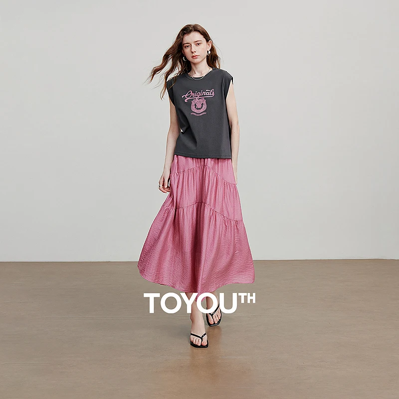 

TOYOUTH Women Two Piece Set 2025 Summer New Sleeveless Tank Tops + Elastic Waist Umbrella Skirt Casual Sets 8520055