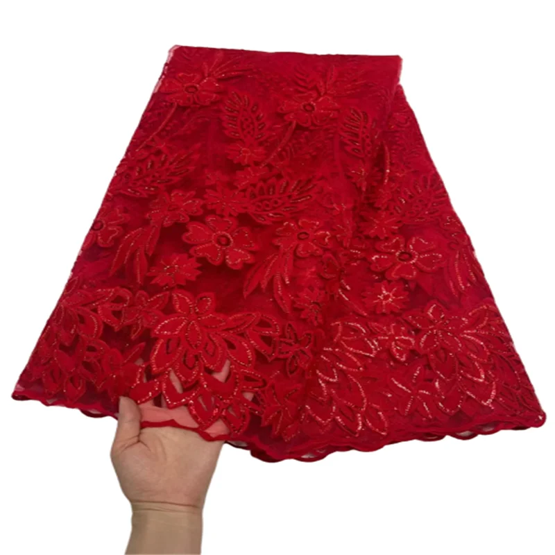 

Red Milk Silk Lace Fabric 2022 High Quality Sequin Lace Fabric Nigerian Milk Silk Lace Tissue African Lace Wed Fabric