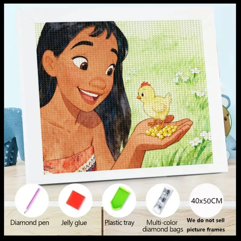 

5D DIY Полный дрель Набор для алмазной живописи, Моана Принцесса и милое кормление цыпленка Мультяшное животное Кристалл Искусство Вышивка стразами, Sp
