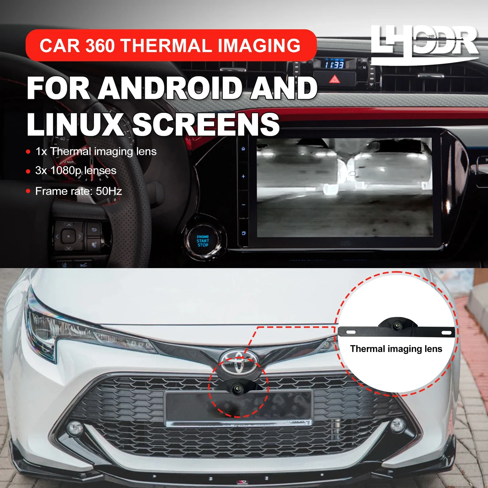 Car Thermal Imaging Camera 360P Reversing Camera 1080P 4-way for Car Android Screen and Linux with AV Interface