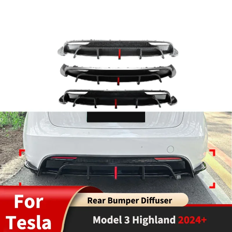 For Tesla Model 3 Highland 2024+ Rear Bumper Diffuser Fibern PP Material Rear Lip LED Pilot Light Guard Protector Cover Tuning