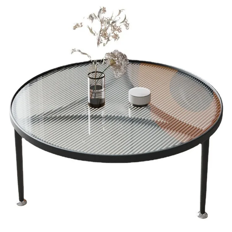 Factory Direct 2026 Top RatedRound glass coffee table small apartment wrought iron glass coffee table combination household smal