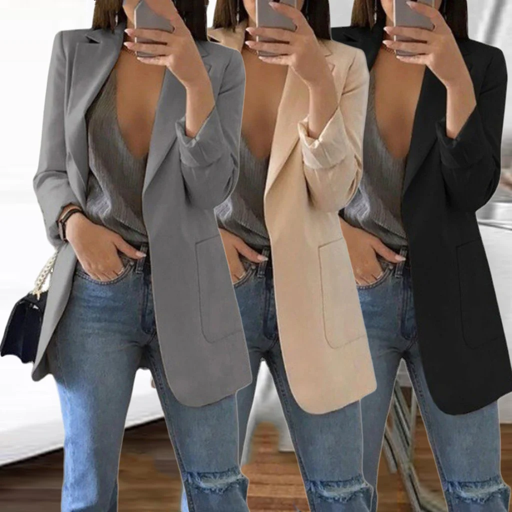 2024 Elegant Jacket Women's Suit Single Office Casual British Professional Women's Buttonless Suit Collar Pocket Simple Coat Top
