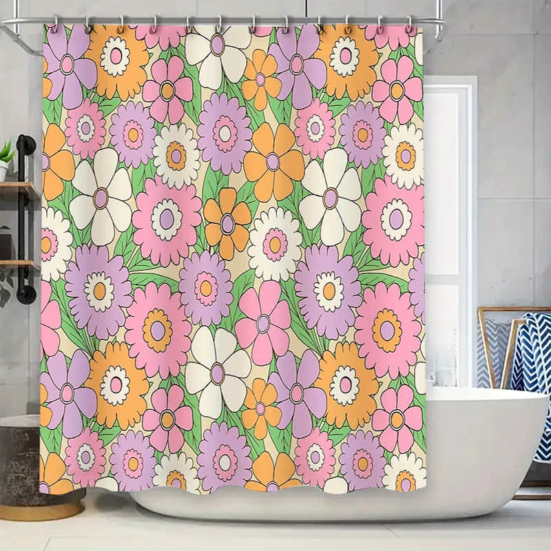 

Floral Shower Curtain Botanical Flower Pattern Bathroom Decor Waterproof Fabric Vintage Nature Home Decor Artistic Washable Mode