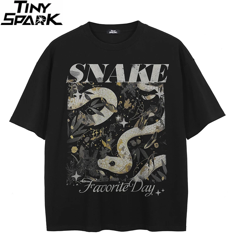 

Футболка Уличная футболка со змеиным рисунком, хлопковая хипстерская мужская футболка, топы унисекс, футболки, черные хип-хоп