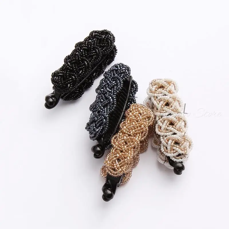 Korea Crystal Beads Edition Small Hairpin Banana Clip 8cm Vertical Clip Twist Clip Horsetail Clip Horsetail Buckle 4 Colors