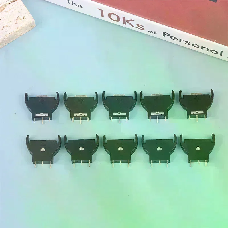 10Pcs Black Plastic CR2032 2032 3V Half-Round Cell Coin Vertical Battery Holder Battery Socket Case Module Battery Boxes