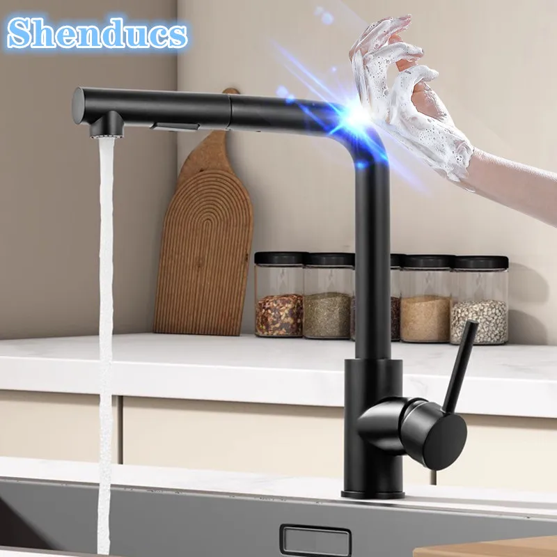 

Новый сенсорный кухонный смеситель из нержавеющей стали 304, выдвижной смеситель для горячей и холодной воды, сенсорный смеситель для кухонной мойки