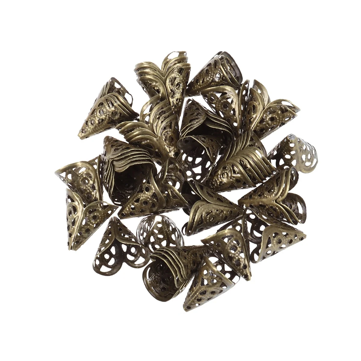 

50Pcs Umbrella Style Metal Filigree Hollow Flower Caps Cone Bead Covers for DIY Necklace Bracelet Earring Pendant Making Metal