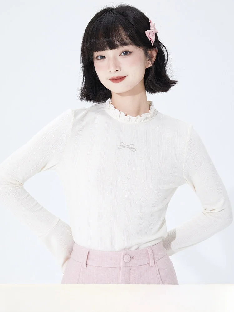 

Женский вязаный кружевной воротник с вышивкой Bell Sve Top Winter Knot T irt Regular Fit Sweet Sle из полиэстера B...