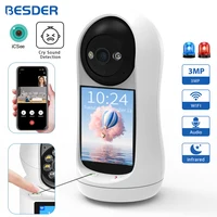 BESDER-cámara PTZ Wifi de 4MP, videollamada con pantalla IPS de 2,8 pulgadas, detección de sonido de llanto de bebé, cámara IP de seguridad, Monitor de bebé iCSee