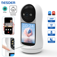 BESDER 3MP PTZ Wifi Camera Video Call with 2.8 Inch IPS Screen Baby Cry Sound Detection Security IP Camera Baby Monitor iCSee