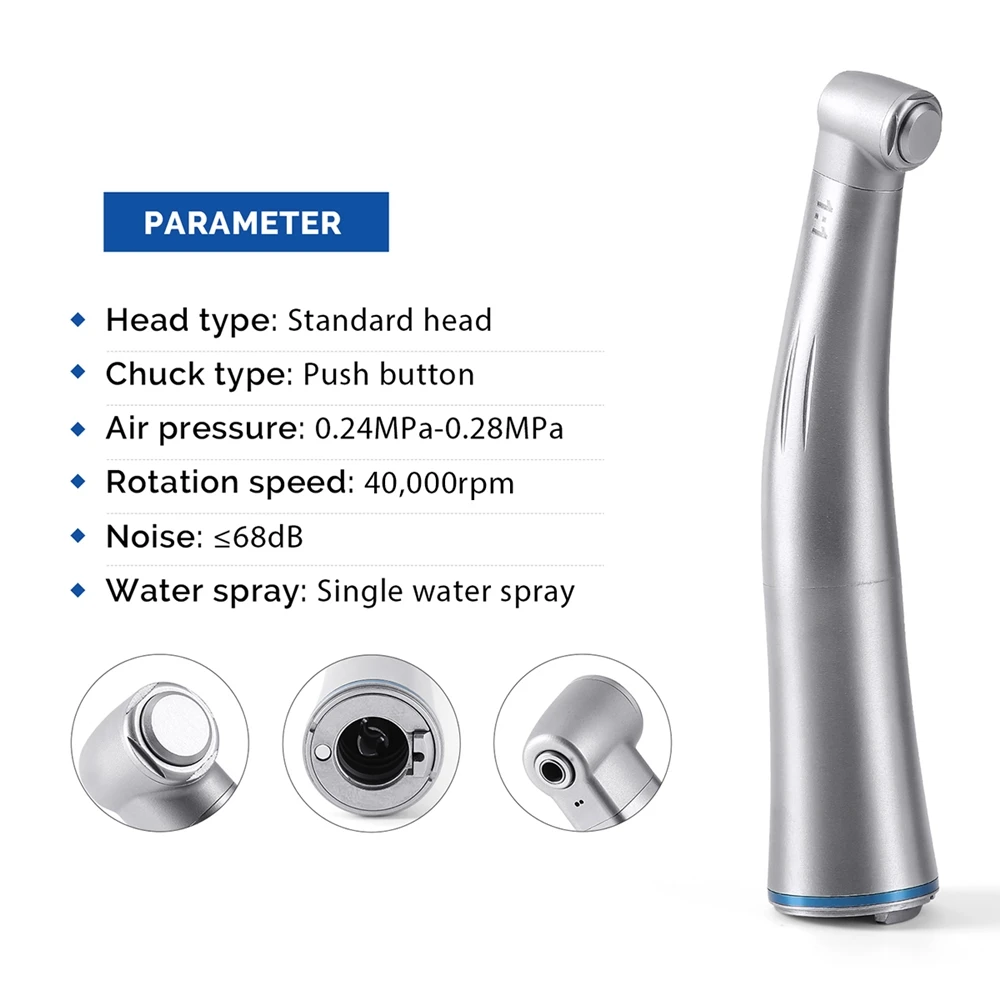 AZDENT Dental 1:1 LED-Faseroptik-Handstück, Winkelstück mit internem Wasserspray, Druckknopf, niedrige Drehzahl, blauer Ring, Zahnarztwerkzeug – Detail 7