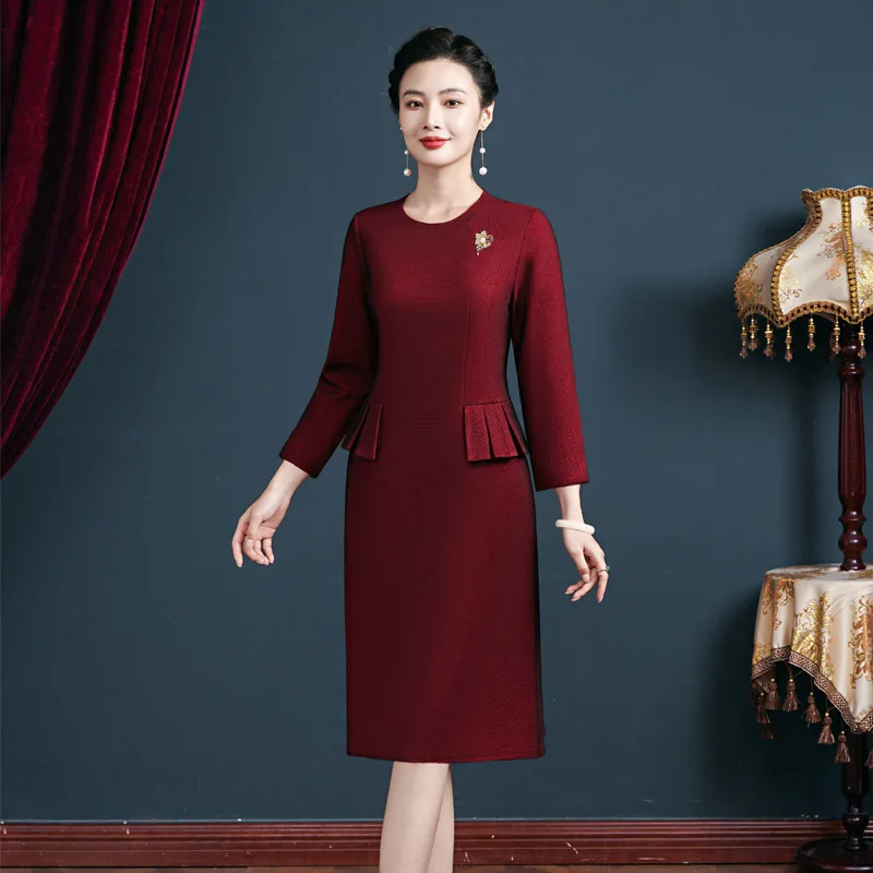 

Yourqipao 2022, осеннее китайское платье Cheongsam с длинными рукавами для мамы, длиной до колена, свадебное платье Qipao для гостей
