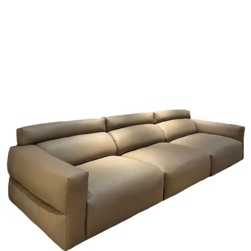 

Итальянский минималистичный кожаный диван с высокой спинкой для гостиной, современный простой большой диван для маленькой квартиры, прямой комбинированный саней