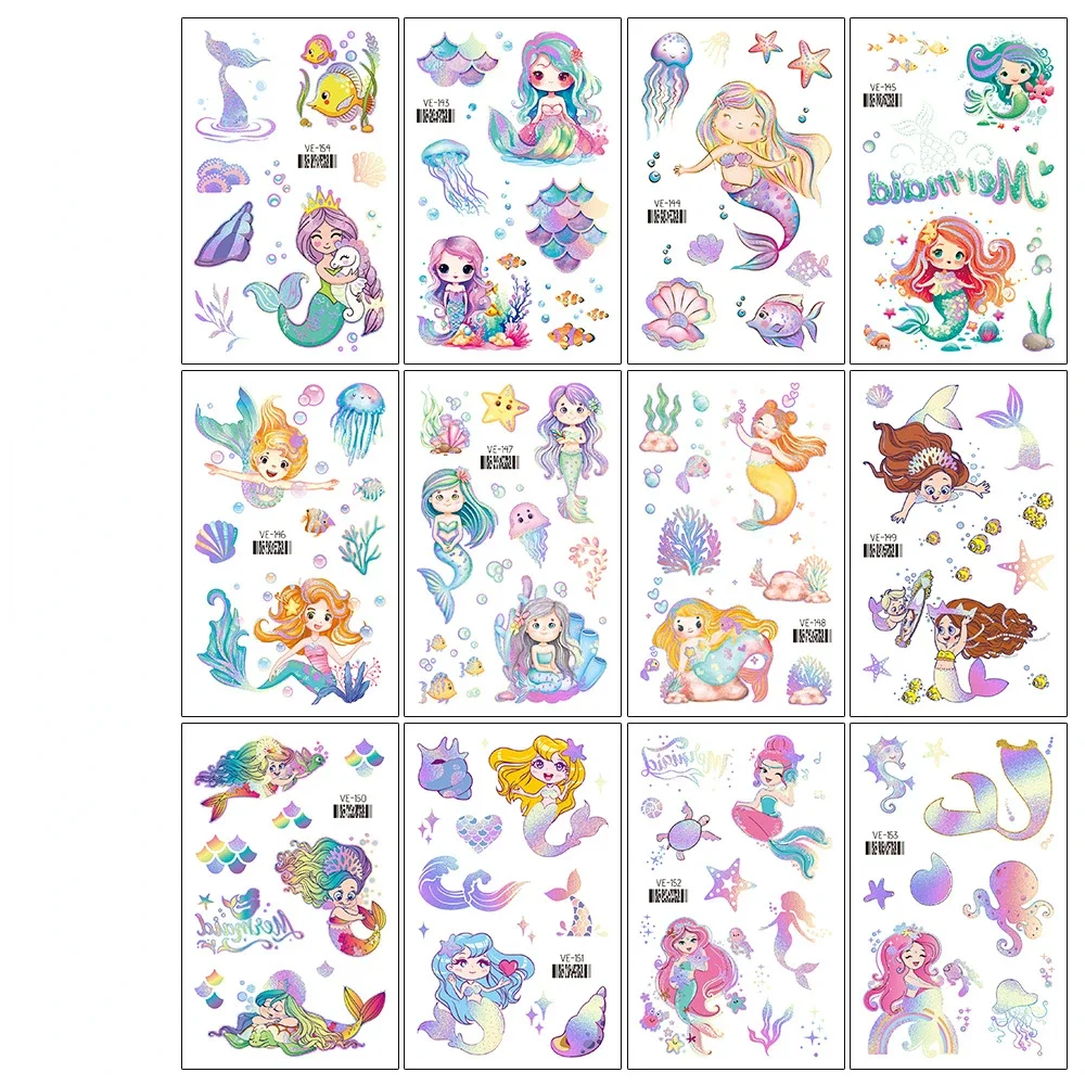 Mermaid Butterfly Temporary Tattoos for Kids Themed Birthday Party Decorations Supplies Butterfly Gifts Tattoo Stickers for Girl