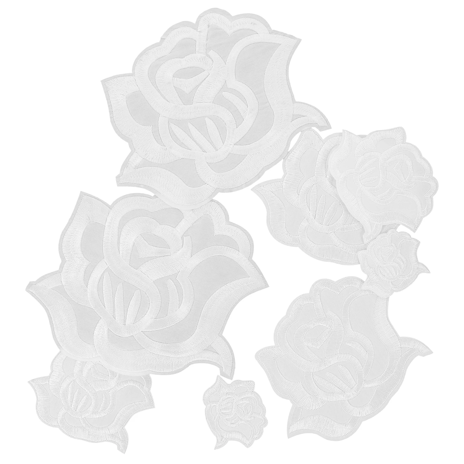 

8 Pcs Black White Rose Embroidery Patches Compact Decorative Iron On Clothes Accessories Wear Resistant Appliques Multi Function